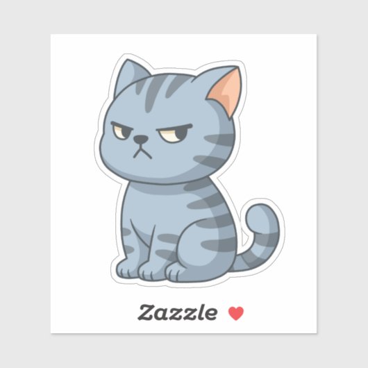 Sticker Cranky Grey Tabby Cat (Feuille)