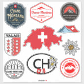 Sticker Crans-Montana, Suisse. Badges Extérieurs Iconiques (Feuille)