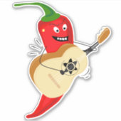 Sticker Crazy Chili Pepper Jouer Guitare, Drôle Nourriture (Devant)