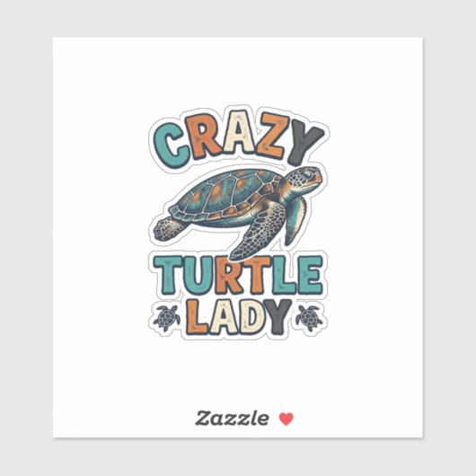 Sticker Crazy Turtle Lady Conception de T-Shirt de Tortue (Feuille)