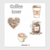 Sticker Cream Coffee Heart Cups   (Feuille)