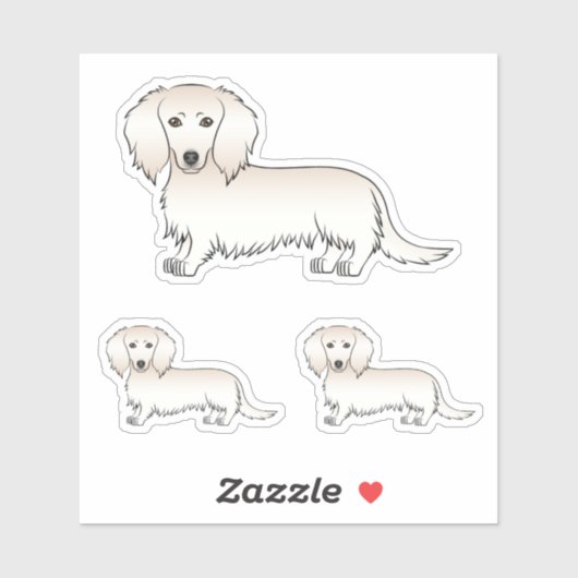 Sticker Cream long cheveux Dachshund mignon dessin de chie (Feuille)
