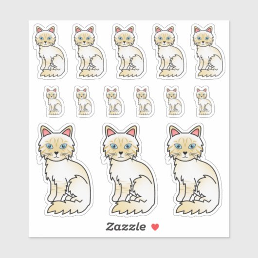 Sticker Cream Point Tabby Birman / Ragdoll Cartoon Cats (Feuille)