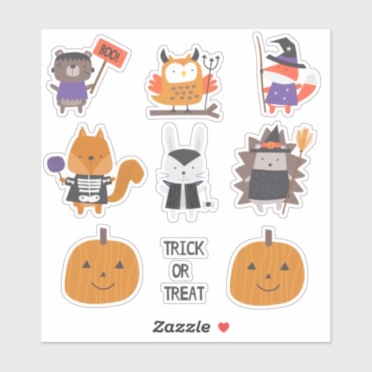 Sticker Créatures boisées d'Halloween super mignonnes (Feuille)