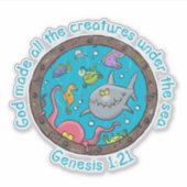 Sticker Créatures marines drôles bande dessinée verset bib (Devant)