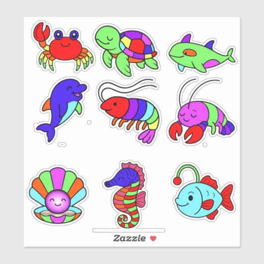 Sticker Créatures Marines Néon Pack d'autocollants – 9 sou (Feuille)