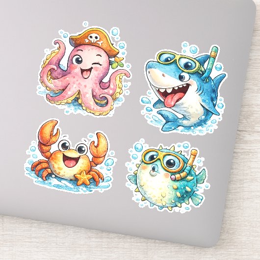 Sticker Créatures Océaniques Kawaii Mignonnes (Détail)