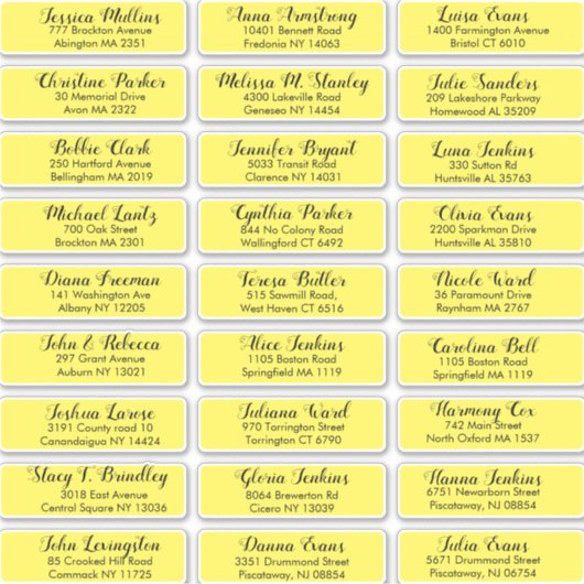 Sticker Créez votre propre adresse d'invité Mariage Jaune (Devant)