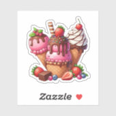 Sticker crème glacée au chocolat aux fraises (Feuille)