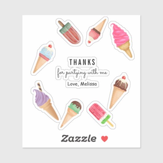 Sticker Crème glacée bleu rose Popsicle Merci coloré (Feuille)