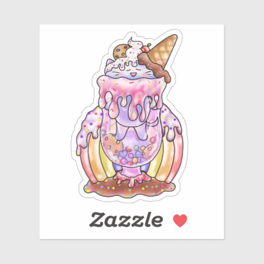 Sticker Crème glacée Chat Flotte | (Feuille)