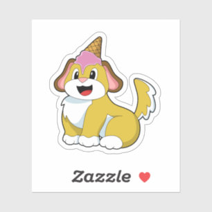 Sticker Crème glacée Chien avec gaufre