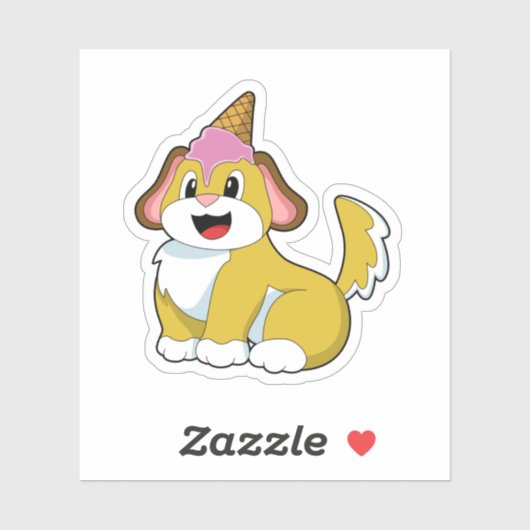 Sticker Crème glacée Chien avec gaufre (Feuille)