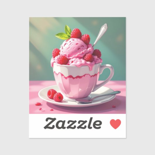 Sticker Crème glacée framboise dans une coupe de café rose (Feuille)