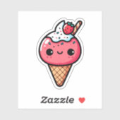 Sticker crème glacée kawaii à la fraise (Feuille)