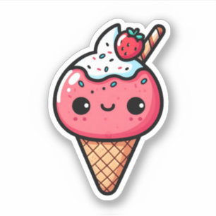 Sticker crème glacée kawaii à la fraise