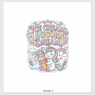 Sticker Crème Glacée Licorne Rêve de Licorne Typographie D