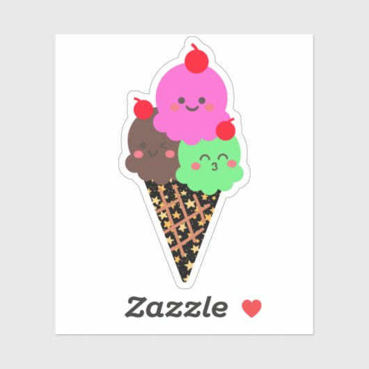 Sticker Crème glacée mignonne - cône spatial Kawaii (Feuille)