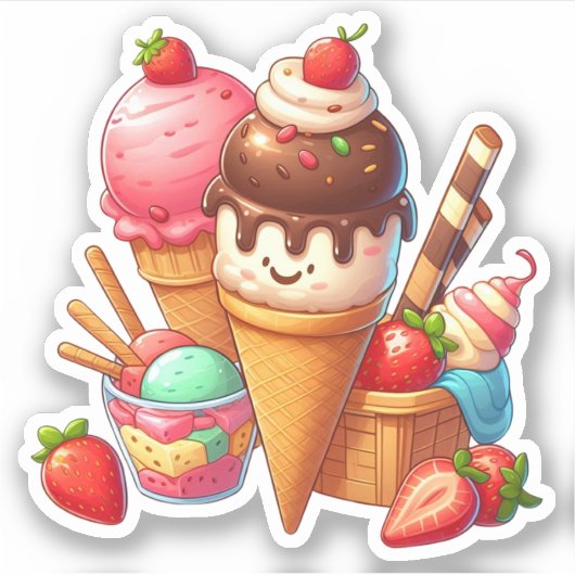 Sticker crème glacée yummy kawaii (Devant)