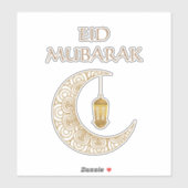 Sticker Crescent d'or Lune et Lanterne Aïd Moubarak Islami (Feuille)