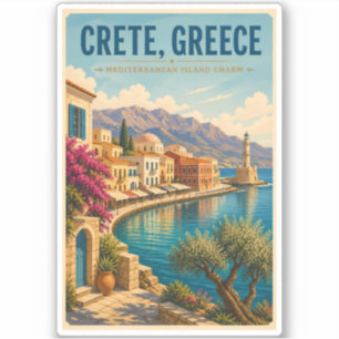 Sticker Crète Grèce Illustration Voyage Art Vintage