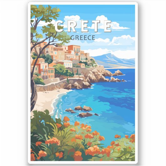 Sticker Crète Grèce Travel Art Vintage (Devant)