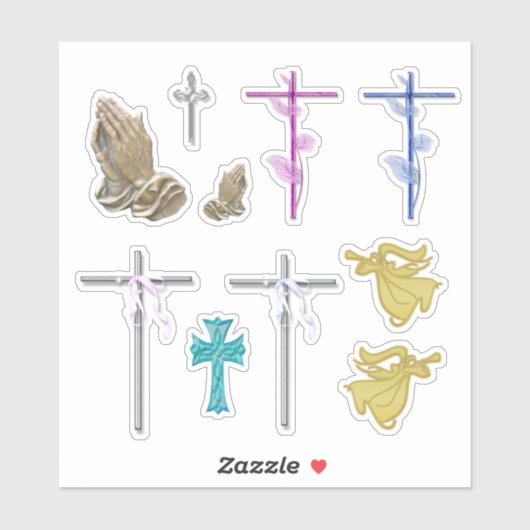 Sticker Croix, Angels & Prière mains église chrétienne (Feuille)
