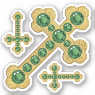 Sticker Croix avec 12 Émeraudes Faux - Contour