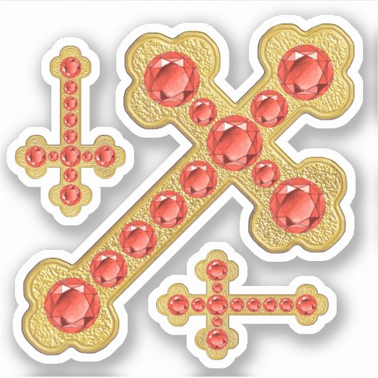 Sticker Croix avec 12 Faux Garnets - Contour (Devant)