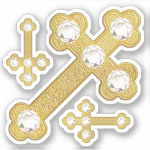 Sticker Croix avec 5 diamants Faux - Contour