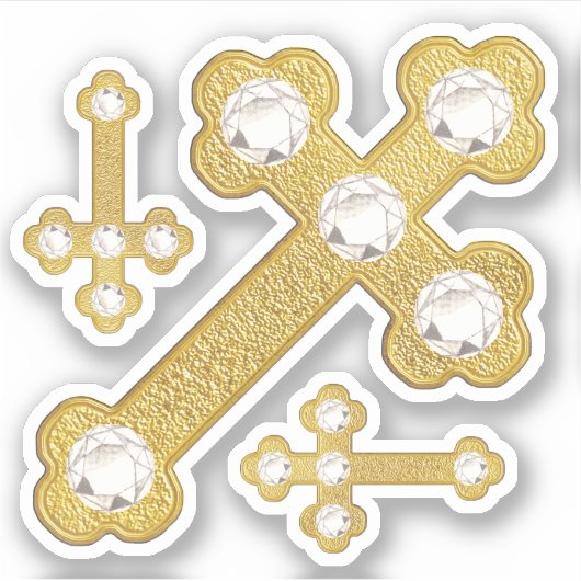 Sticker Croix avec 5 diamants Faux - Contour (Devant)