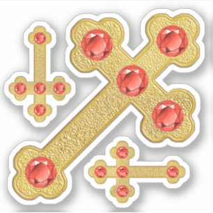 Sticker Croix avec 5 Faux Garnets - Contour