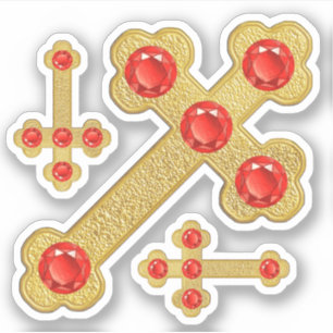 Sticker Croix avec 5 Faux Rubies - Contour