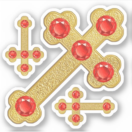 Sticker Croix avec 5 Faux Rubies - Contour (Devant)