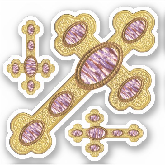 Sticker Croix avec 6 Agates violettes Faux - Contour (Devant)
