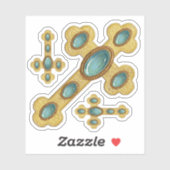 Sticker Croix avec 6 Faux Turquoise - Contour (Feuille)