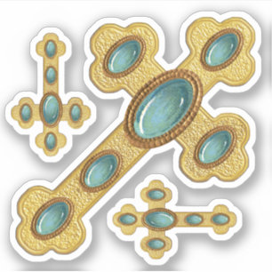 Sticker Croix avec 6 Faux Turquoise - Contour