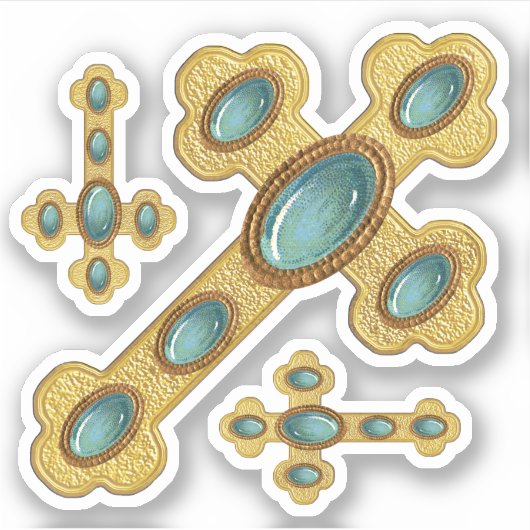 Sticker Croix avec 6 Faux Turquoise - Contour (Devant)