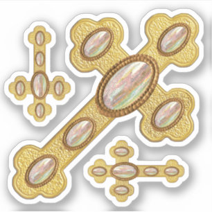 Sticker Croix avec 6 Opales Faux - Contour