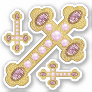 Sticker Croix avec des Agates et Perles violettes Faux -
