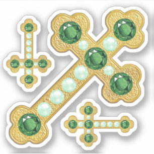 Sticker Croix avec Faux Emeralds & Perles -