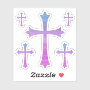 Sticker Croix avec texture d'aquarelle bleue et violette