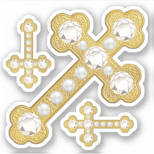 Sticker Croix bouclées avec diamants et perles de Faux - (Devant)