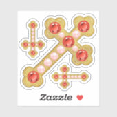 Sticker Croix bouclées avec Faux Garnets & Perles-Contour (Feuille)