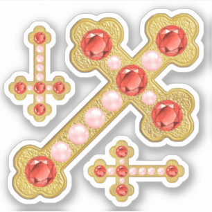 Sticker Croix bouclées avec Faux Garnets & Perles-Contour