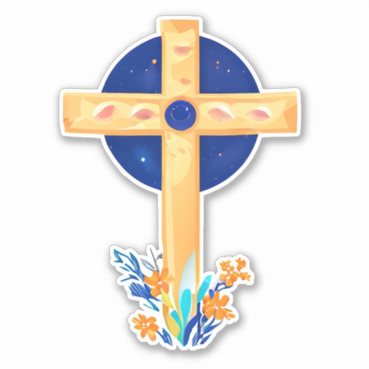 Sticker Croix chrétienne aux fleurs (Devant)