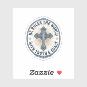 Sticker Croix Chrétienne Il Règne sur le Monde