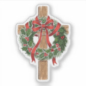 Sticker Croix en bois de Noël chrétienne avec couronne de  (Devant)