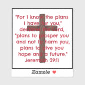 Sticker Croix Et Jérémie 29:11 Verse De La Bible (Feuille)