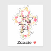 Sticker Croix florale rose et jaune (Feuille)